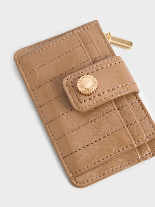 Donna Crinkle-Effect Panelled Card Holder, Tan, hi-res