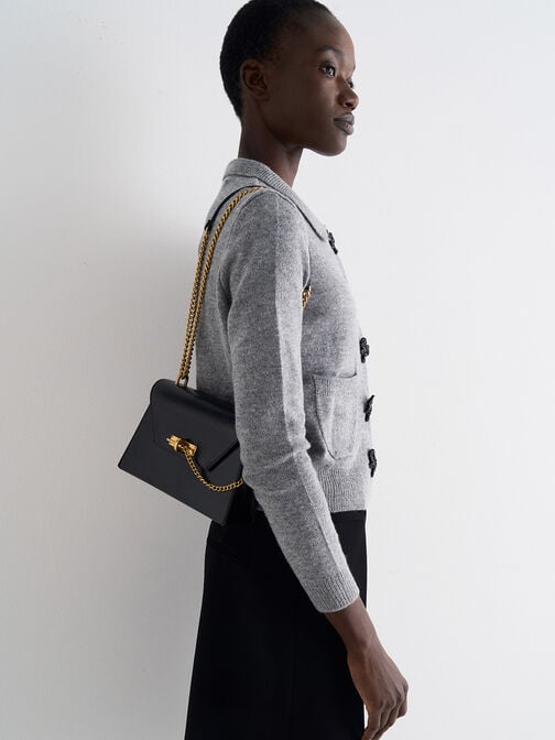 Samantha Envelope Chain-Handle Bag, Black, hi-res