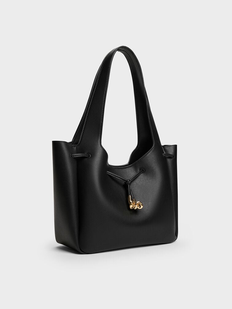 حقيبة توت ميلا برباط وعقدة معدنية, أسود, hi-res