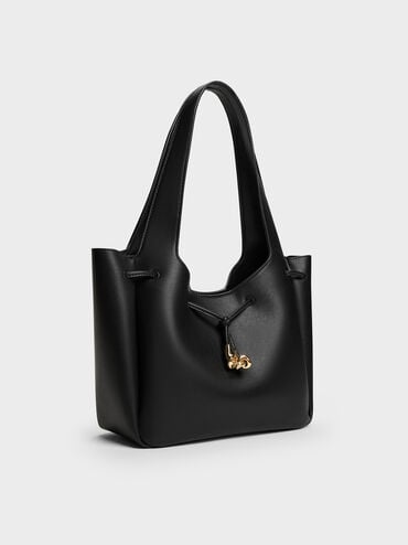 حقيبة توت ميلا برباط وعقدة معدنية, أسود, hi-res