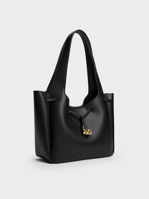 حقيبة توت ميلا برباط وعقدة معدنية, أسود, hi-res