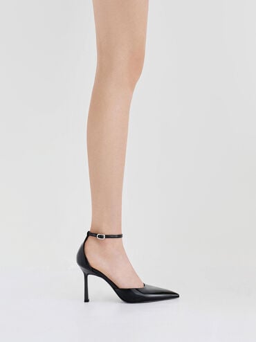 Pointed-Toe Ankle-Strap D'Orsay Pumps, Black Boxed, hi-res