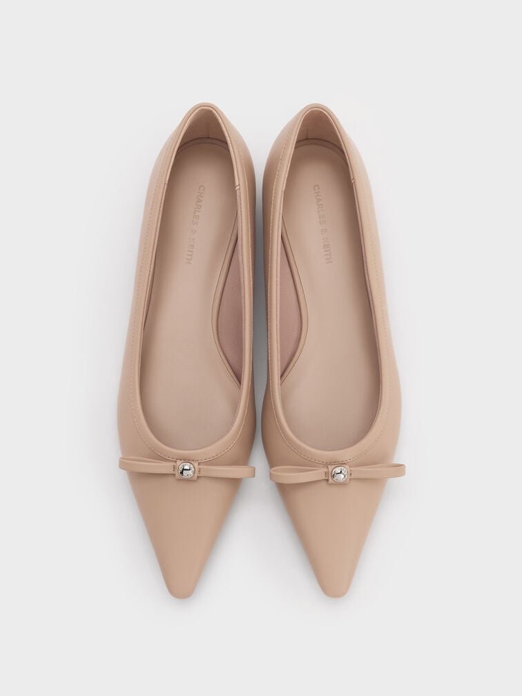 حذاء باليرينا بمقدمة مدببة وفيونكة, لون البشرة الطبيعي, hi-res