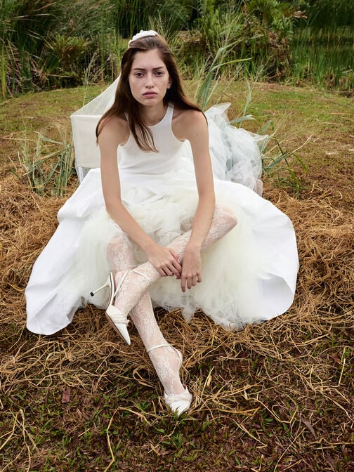 Leda Beaded Satin Ankle-Strap Pumps, White, hi-res