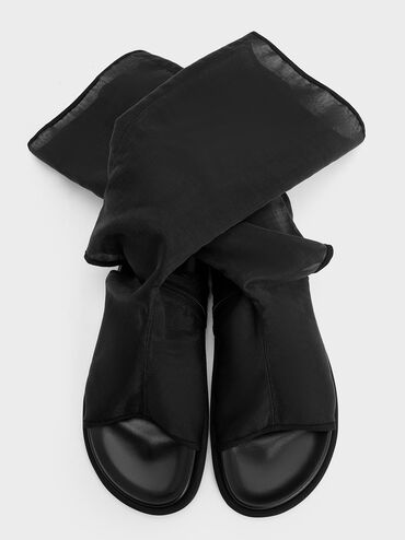 صندل لورين برقبة مصنوع من قماش شبكي مزين بفتحات, أسود خشن, hi-res