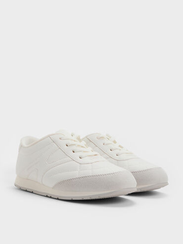 Girls' Faux Suede Sneakers, White, hi-res