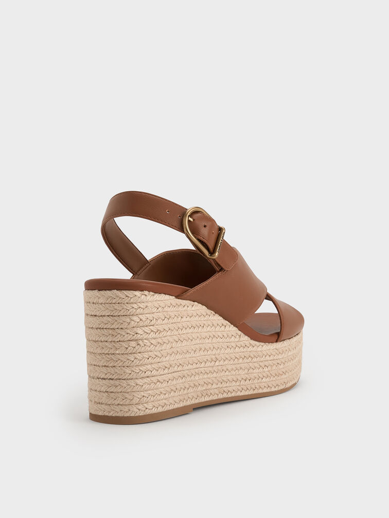 Crossover Espadrille Wedges, Brown, hi-res