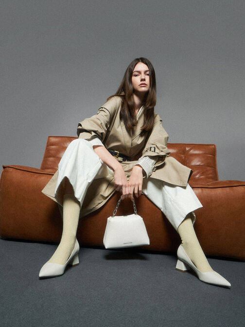 Trapeze Heel Court Shoes, Chalk, hi-res