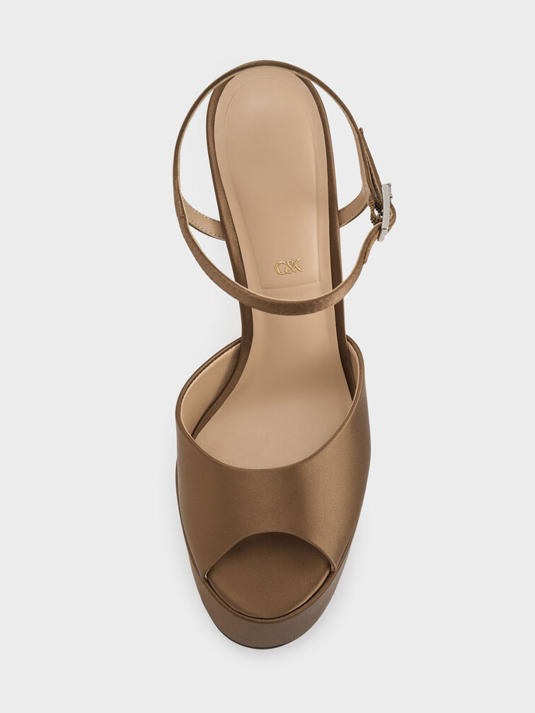 Francesca Peep-Toe Platform Heels, Brown, hi-res