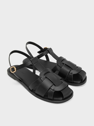 Easley T-Bar Caged Sandals, Black, hi-res