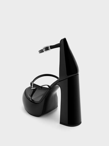 صندل بلاتفورم إلفينا بجلد لامع مع مشبك, أسود براق, hi-res