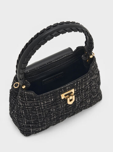 Arwen Tweed Quilted Top Handle Bag, Black Tweed, hi-res