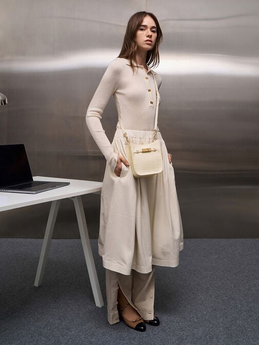 Aurelia Croc-Effect Metallic-Accent Crossbody Bag, Cream, hi-res