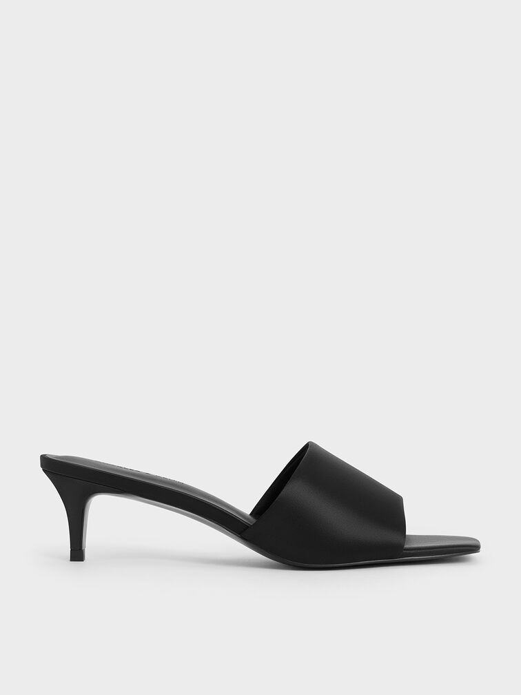 حذاء ميول من الساتان بكعب القطة ومقدمة مربعة, أسود خشن, hi-res