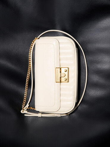 حقيبة ميني دونا بتصميم مجعد, كريم, hi-res