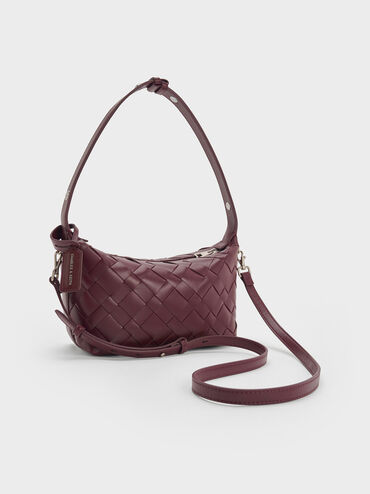 Ivette Woven Shoulder Bag, Wineberry Red, hi-res