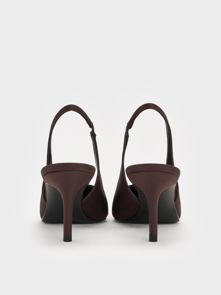 Kaia Satin Pointed-Toe Slingback Pumps, Dark Brown Textured, hi-res