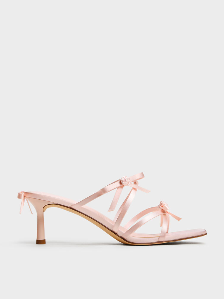 Kelis Rose-Bow Strappy Heeled Mules, Light Pink, hi-res