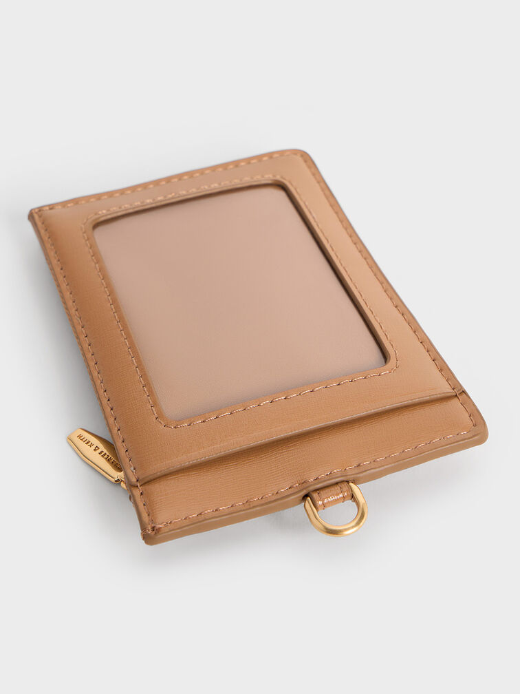 حافظة بطاقات ويستريا بتصميم مبطن ومظهر معدني مزين بشريط مضفر, تان, hi-res