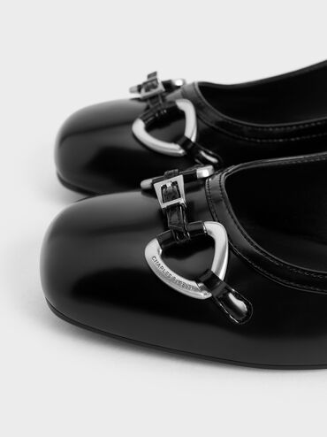 Metallic-Accent Flat Mules, Black Boxed, hi-res