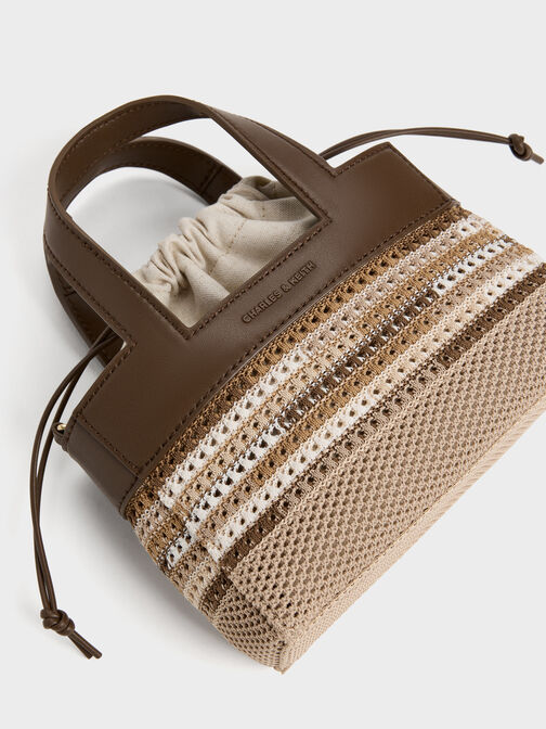 حقيبة إيدا المنسوجة متعددة الخطوط - للبنات, متعدد البني, hi-res