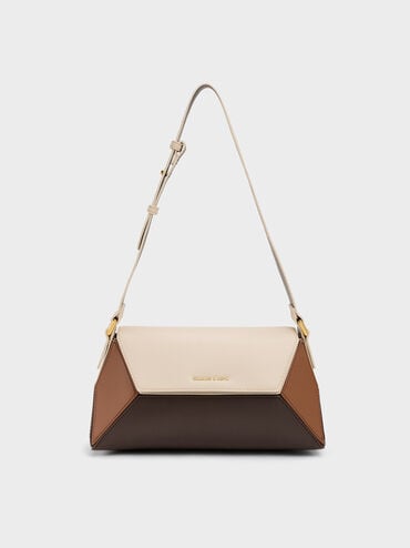 Nasrin Colourblock Geometric Shoulder Bag, Multi Brown, hi-res