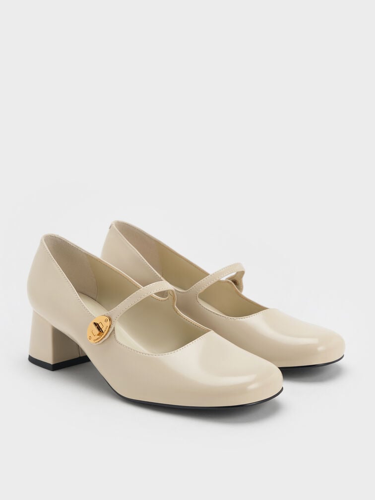 حذاء ماري جين هيتي بكعب عريض وإبزيم معدني لامع, أبيض طباشيري, hi-res