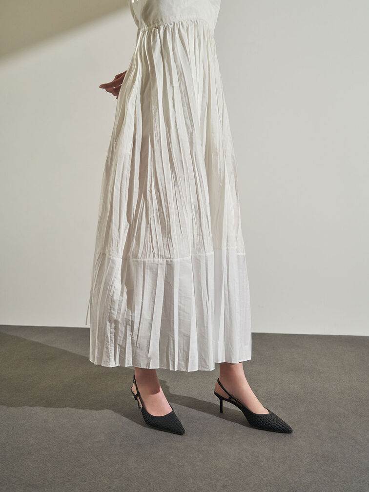 Woven Slingback Pumps, Black, hi-res