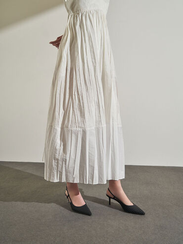 Woven Slingback Pumps, Black, hi-res