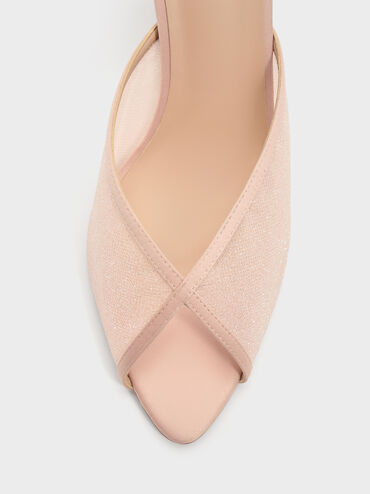 حذاء ميول بكعب ومقدمة مفتوحة من القماش الشبكي اللامع, وردي, hi-res