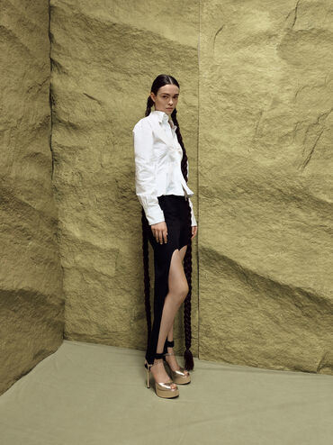 Francesca Metallic Leather Peep-Toe Platform Heels, Gold, hi-res