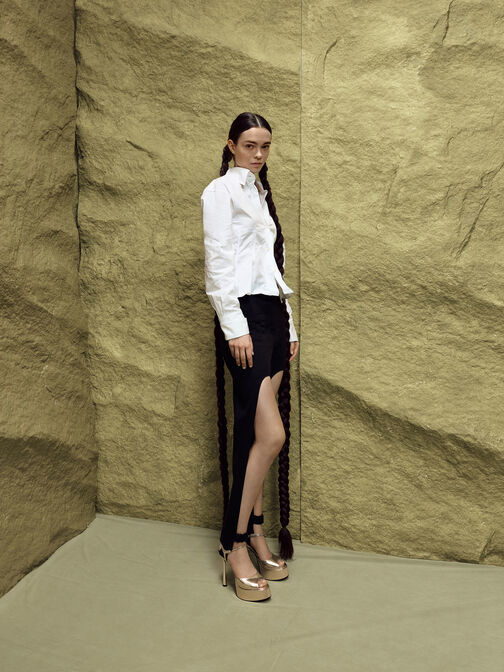 Francesca Metallic Leather Peep-Toe Platform Heels, Gold, hi-res