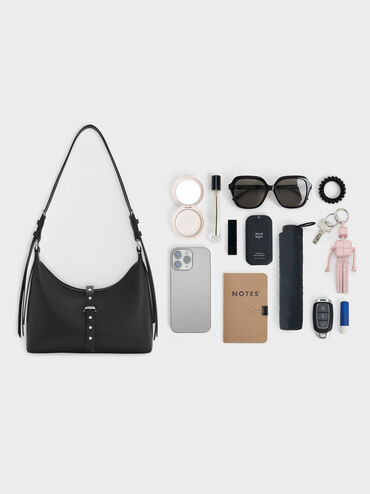 شنطة كتف لارك مزينة بحزام, أسود كلاسيكي, hi-res