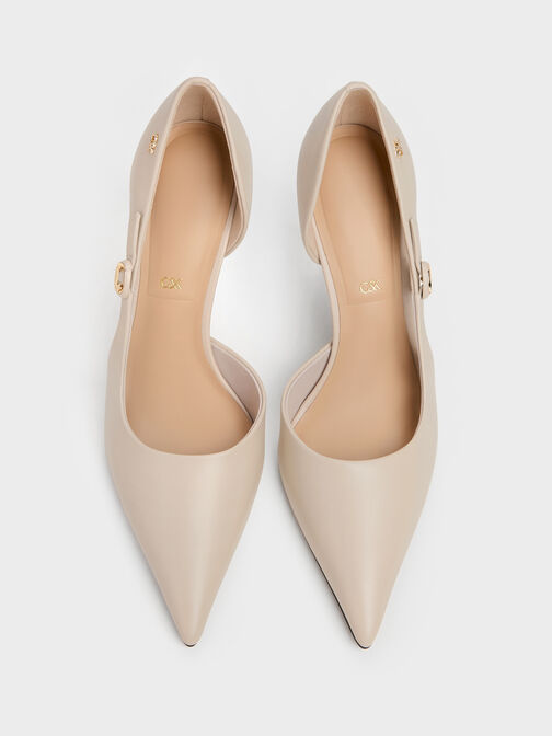 Leather Pointed D'Orsay Stilettos, Oat, hi-res