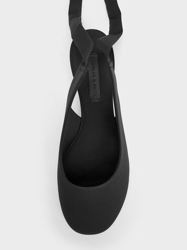 حذاء باليرينا من الساتان بدون كعب مع شريط ملفوف حول الكاحل, أسود خشن, hi-res