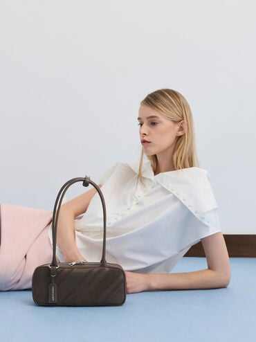 شنطة كتف زيا من شامواه مُعاد تدويره مخططة, طحلبي داكن, hi-res