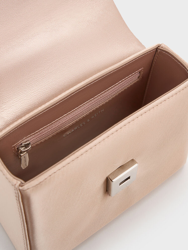 حقيبة ساتان بمقبض علوي وحزام وإبزيم كريستالي, نود خوخي دافئ, hi-res