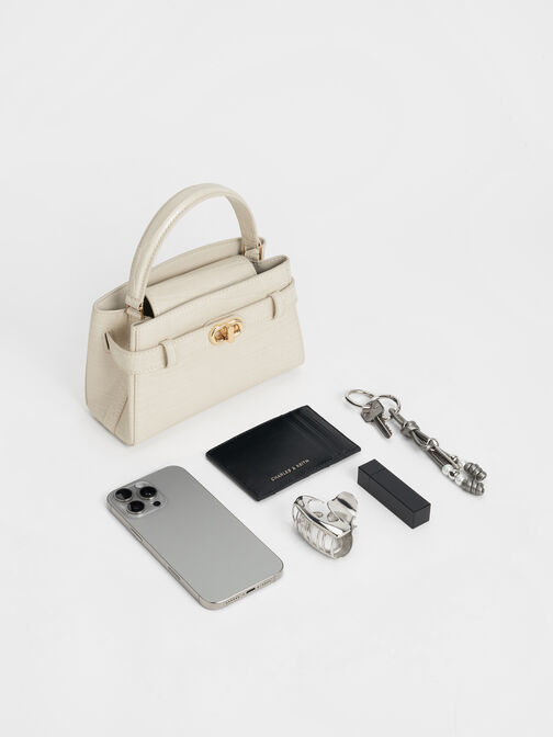 Aubrielle Croc-Effect Top Handle Bag, Ivory, hi-res