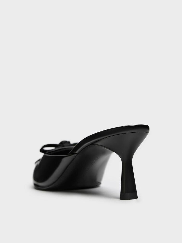 Rose-Bow Pointed Heeled Mules, Black Boxed, hi-res