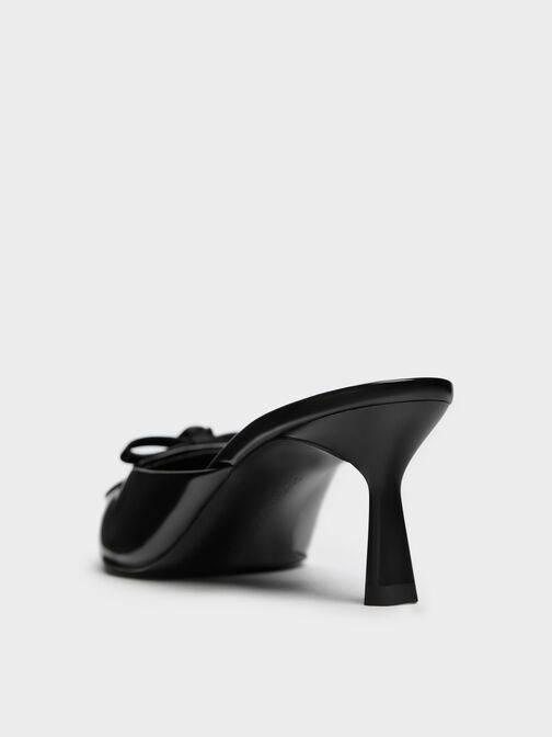 Rose-Bow Pointed Heeled Mules, Black Boxed, hi-res