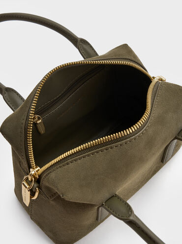 Deyna Recycled Suede Bowling Bag, Deep Olive, hi-res