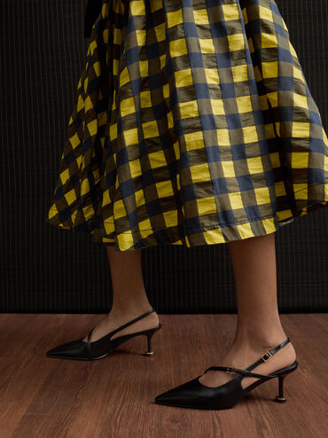 Wynn Buckled Sculptural-Heel Slingback Pumps, Black, hi-res