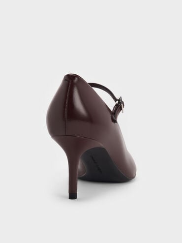 حذاء كعب ماري جين بكعب رفيع ومقدمة مدببة, ماروني, hi-res