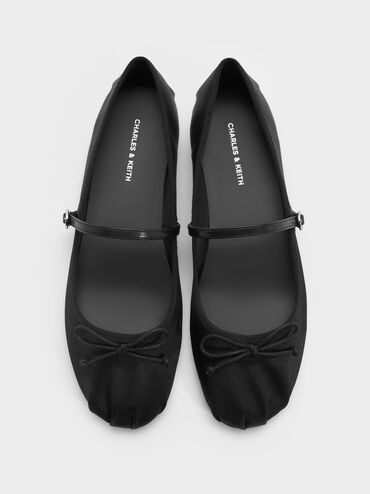 Emiko Satin Bow Mary Jane Flats, Black, hi-res