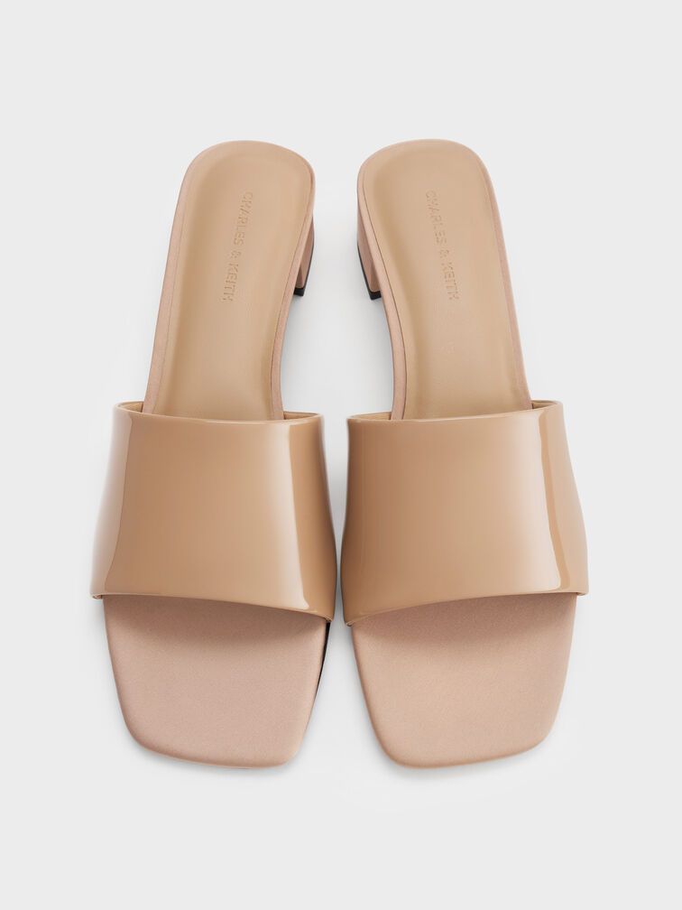 Patent Wide-Strap Heeled Mules, Nude, hi-res