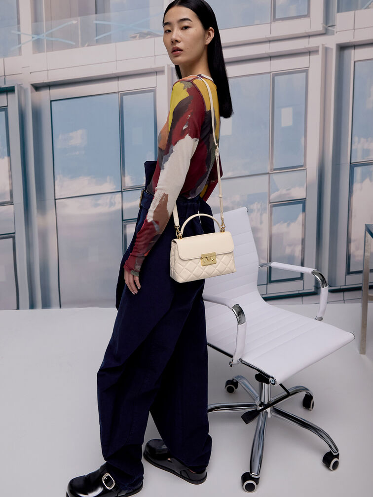 Alva Quilted Top Handle Bag, Cream, hi-res