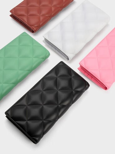 Danika Quilted Long Wallet, Black, hi-res