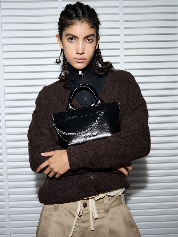 Atwood Crinkle-Effect Chain-Embellished Tote Bag, Noir, hi-res