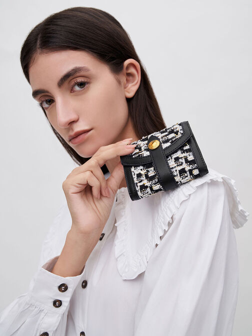 Este Belted Tweed Small Wallet, Black, hi-res