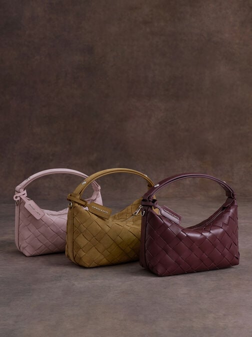 Ivette Woven Shoulder Bag, Wineberry Red, hi-res